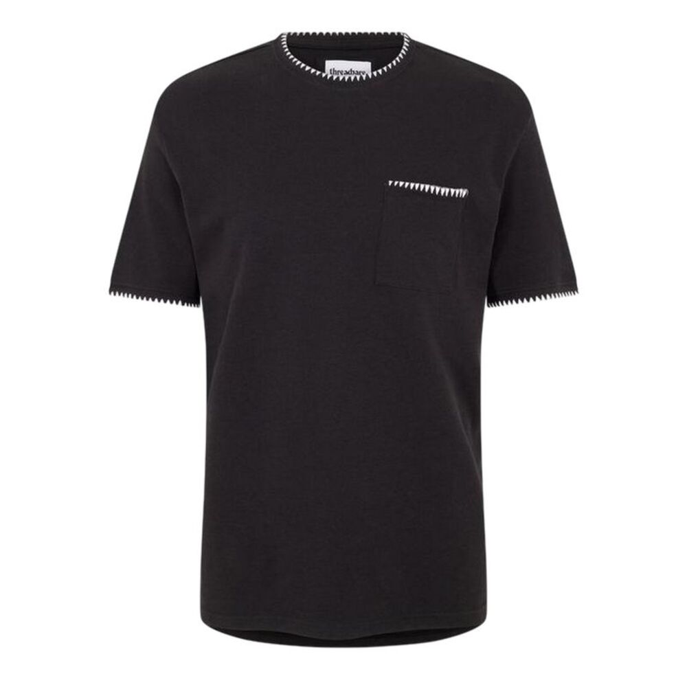 Threadbare Mens Perth Knitted T-Shirt / Black/Ecru